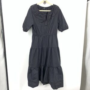 Ann Taylor Women Size Large Dress Black Short Sleeve Long Tiered Cotton Stretch